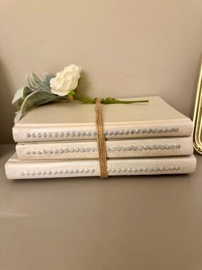 White Rhinestone-Trim Stacked Decorative Books by